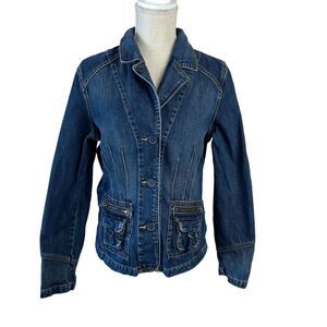 Vintage Old Navy Denim Jean Jacket Womens Sz L Blue Festival Y2K Trucker Western